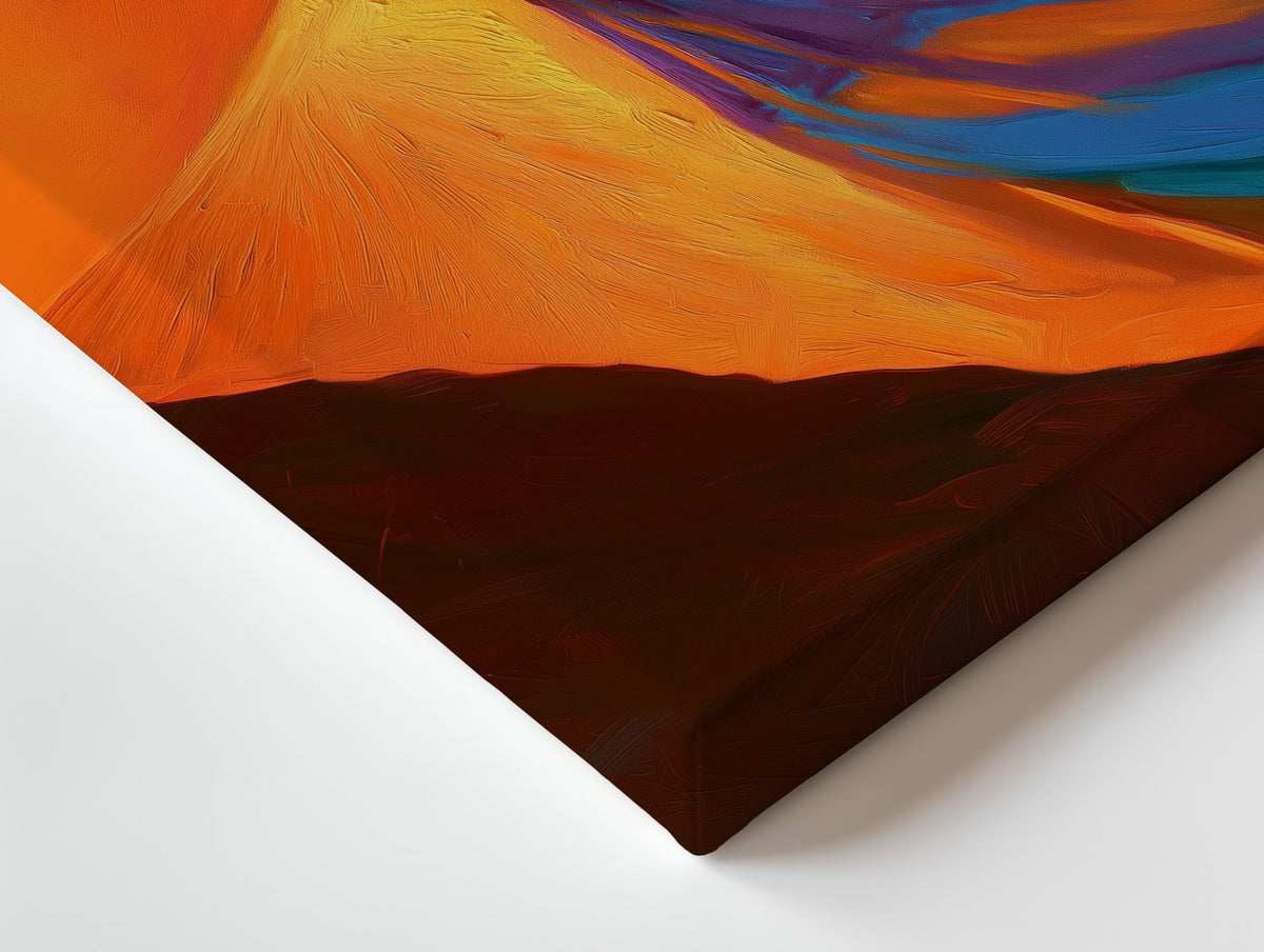 Close-up of the Into the Wind canvas: the texture and the image wrapping around the edge