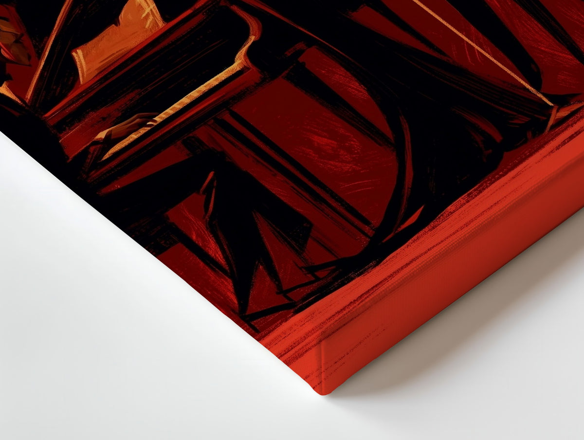 Close-up of the The Chanteuse canvas: the texture and the image wrapping around the edge