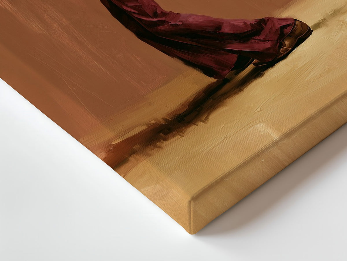 Close-up of the The Last Note canvas: the texture and the image wrapping around the edge