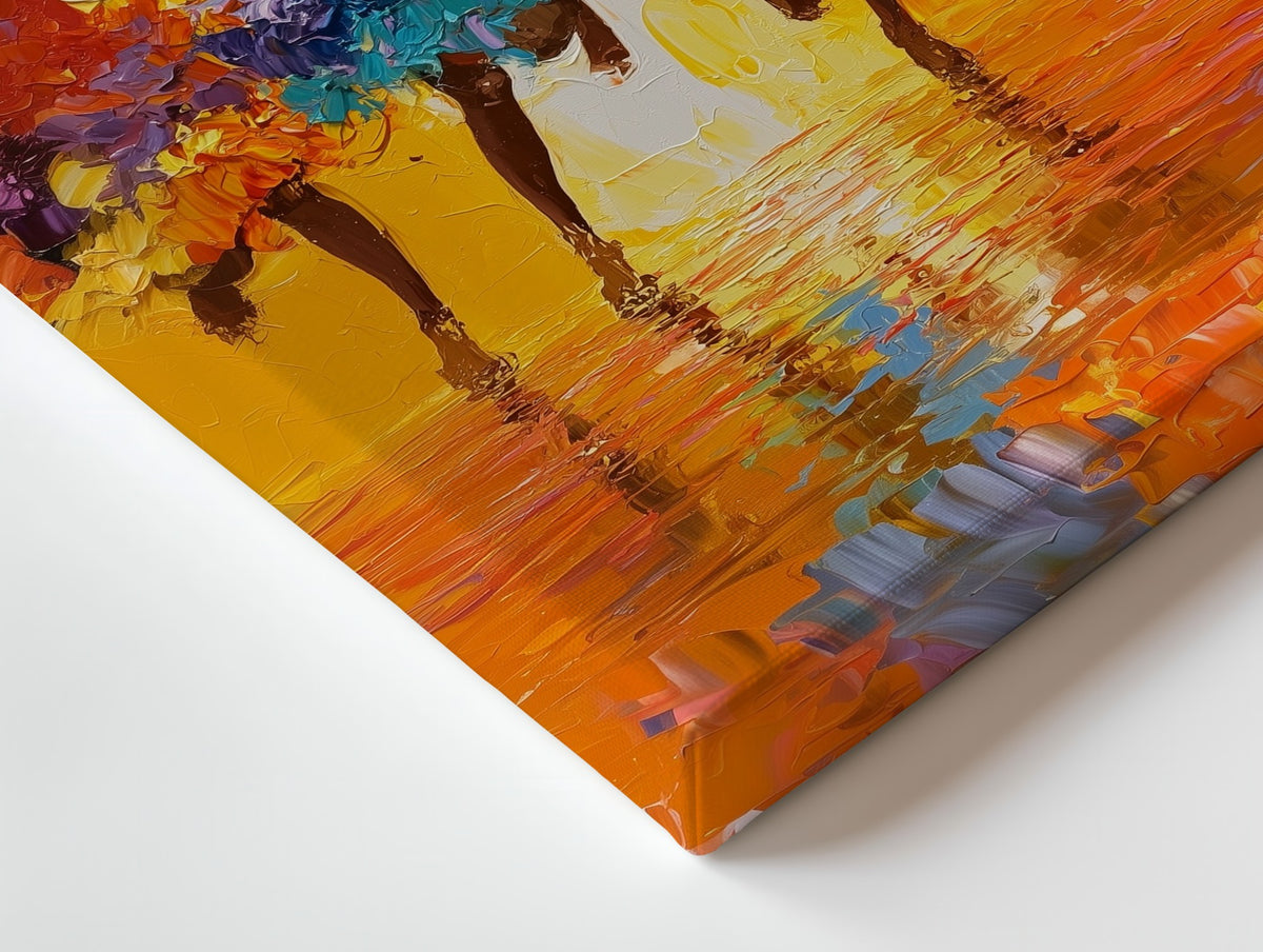 Close-up of the Barefoot Recital canvas: the texture and the image wrapping around the edge