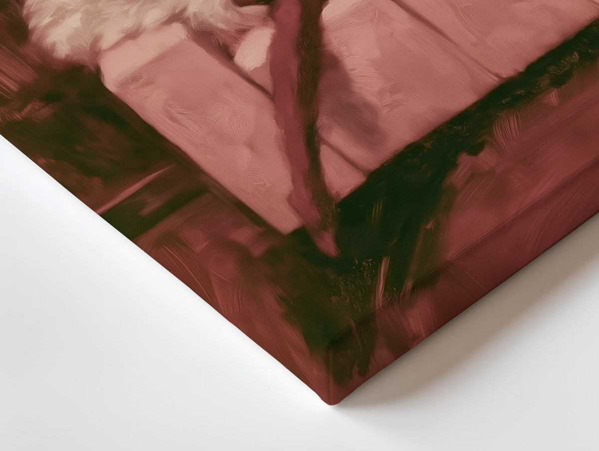 Close-up of the Woman in White Fur canvas: the texture and the image wrapping around the edge