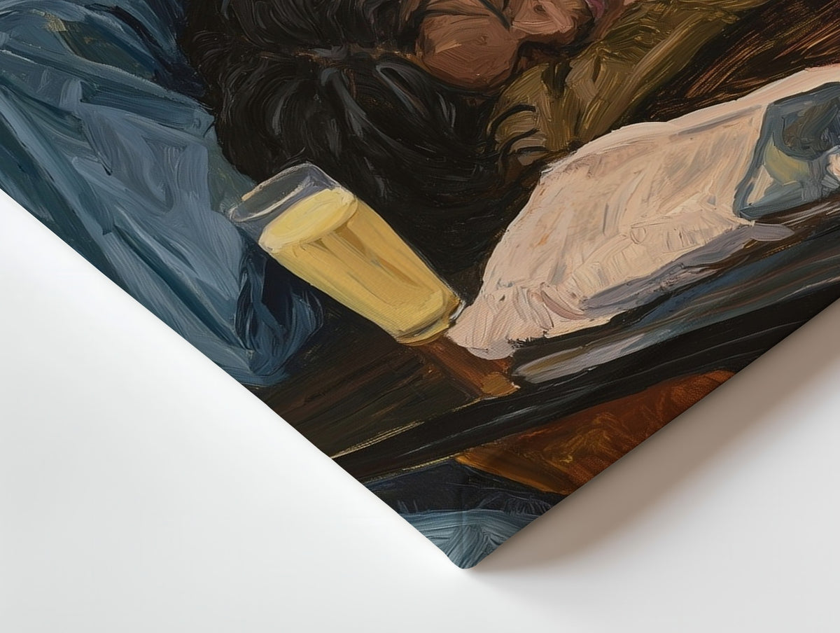 Close-up of the Last Call canvas: the texture and the image wrapping around the edge