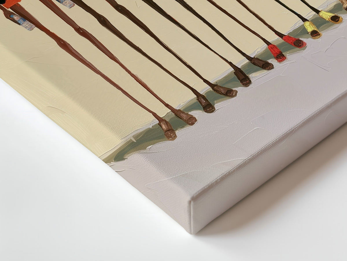 Close-up of the Six Sisters canvas: the texture and the image wrapping around the edge