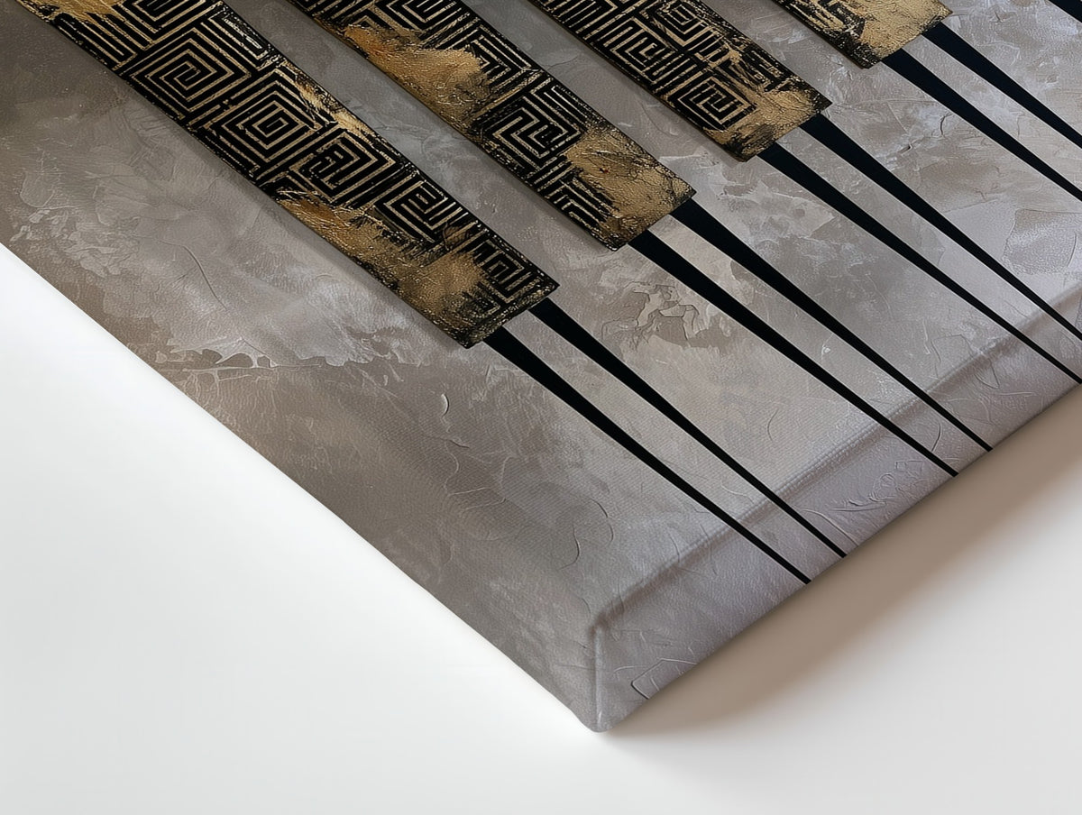 Close-up of the Five Sentinels canvas: the texture and the image wrapping around the edge